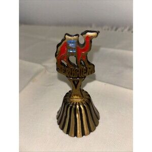Old Souvenir Holy Land Jerusalem Brass Bell ~ Camel On 2 Sided Handle ~ 4" Tall